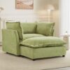 Modern Armchair Sofa Cozy Upholstered Sofa Chair With Movable Ottoman, Wide Seat - Green - Image 10