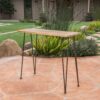 Outdoor Bar Table With Wood Tabletop And Iron Hairpin Legs - Black / Teak - Image 4