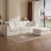 Cloud L Shape Modular Sectional Sofa With Ottoman, 3 Seater Convertible Couch - White - Image 5