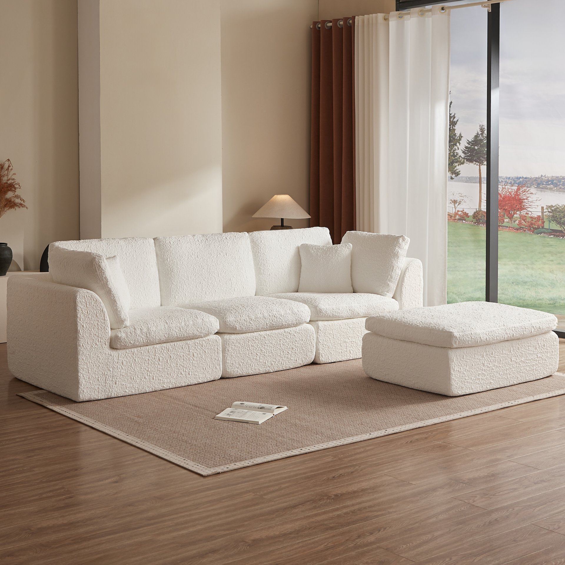 Cloud L Shape Modular Sectional Sofa With Ottoman, 3 Seater Convertible Couch - White - Image 5