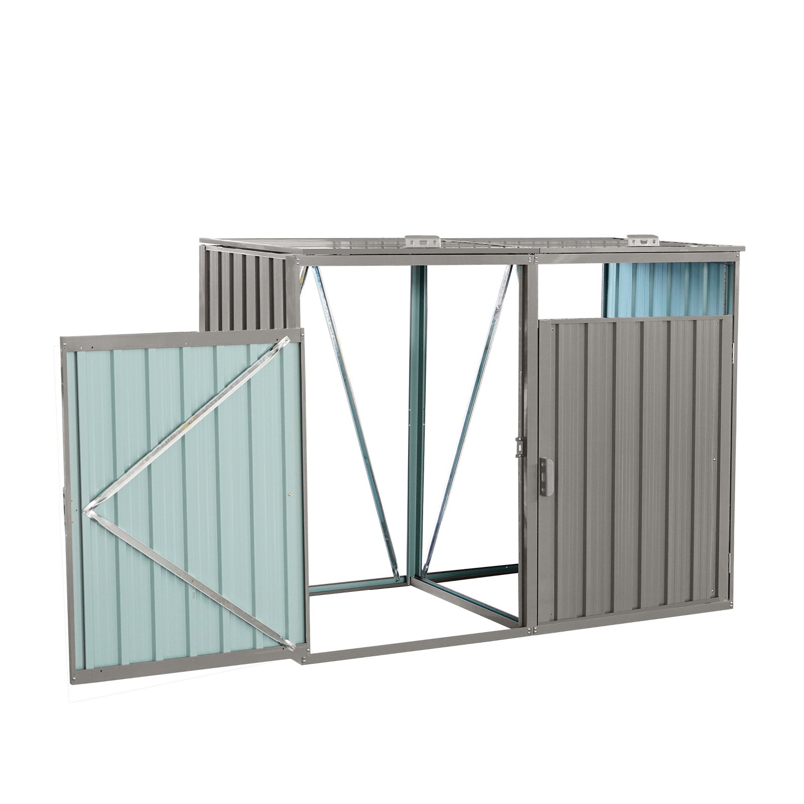 Garbage Bin Shed Stores 2 Trash Cans Metal Outdoor Bin Shed For Garbage Storage, Stainless Galvanized Steel, Bin Shed For Garden Yard Lawn - Gray - Image 7