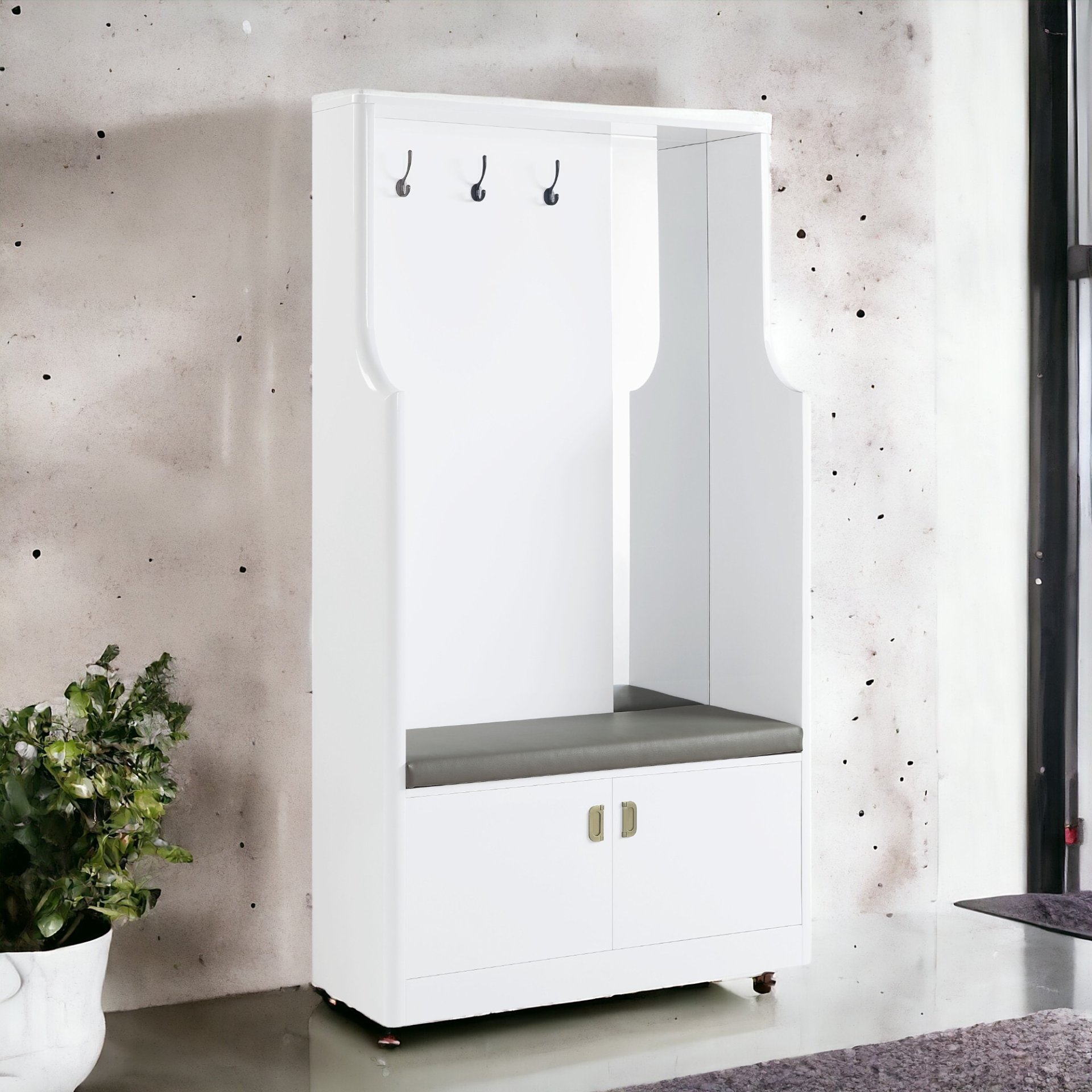 Buck II - High Gloss Hall Tree - White - Image 3