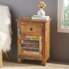 Recycled Wood Side Table With Drawer And Door - Natural - Image 2