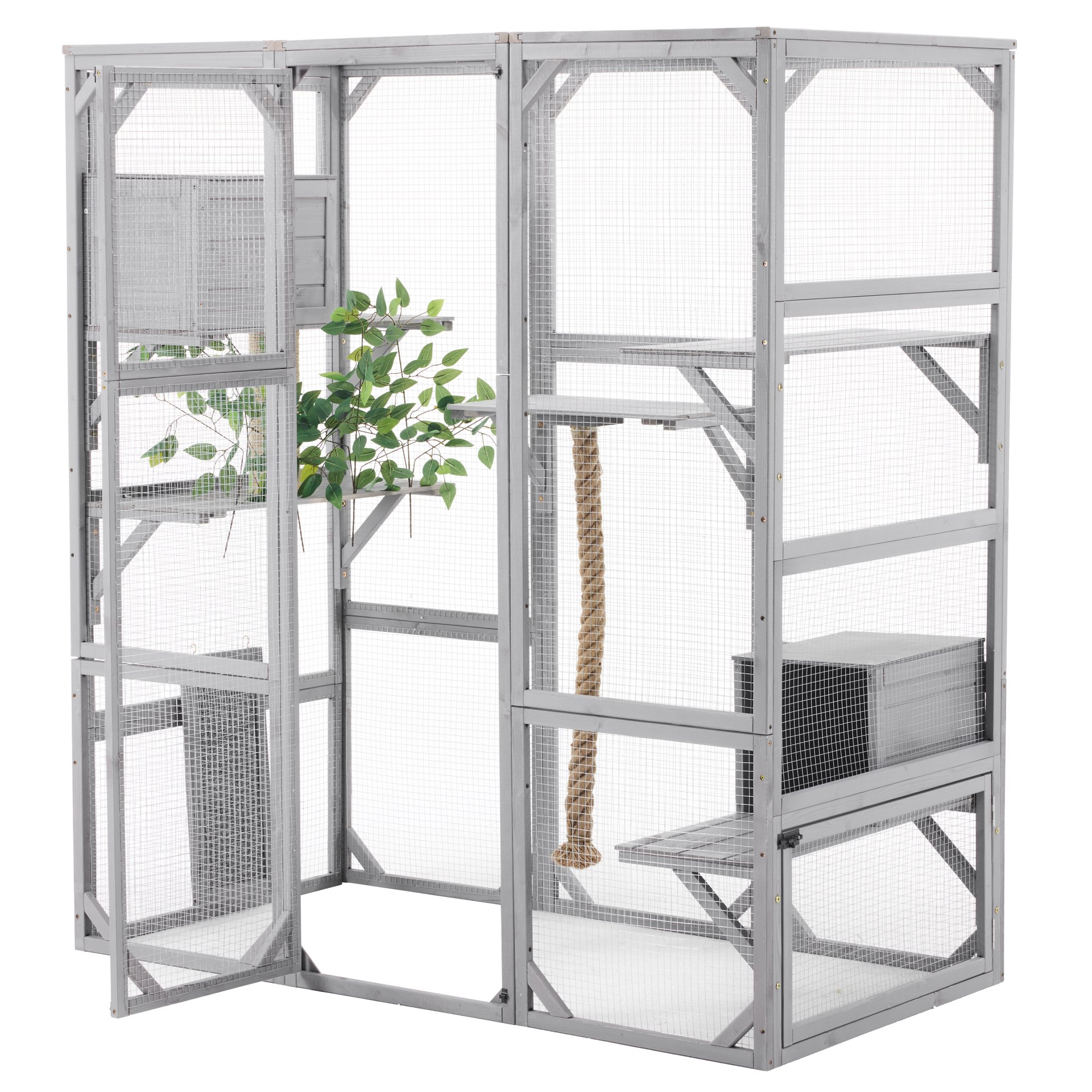 Outdoor Cat House, Diy Cat Enclosure Catio With Double Enter Doors - Light Gray - Image 10