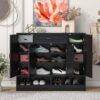 Sleek And Modern Shoe Cabinet With Adjustable Shelves, Space Saving Design Side Board For Various Sizes Of Items - Black - Image 4