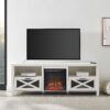 Industrial Farmhouse Metal Mesh Drop Down X Door 70" Fireplace TV Stand For 80" TVs - Brushed White - Image 5