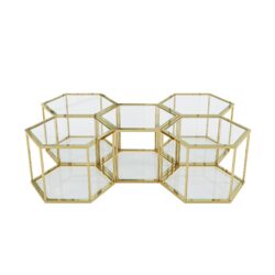Modern Stainless Steel Coffee Table With Double Layer Glass And Polygonal Design - Gold