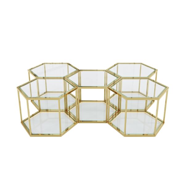 Modern Stainless Steel Coffee Table With Double Layer Glass And Polygonal Design - Gold