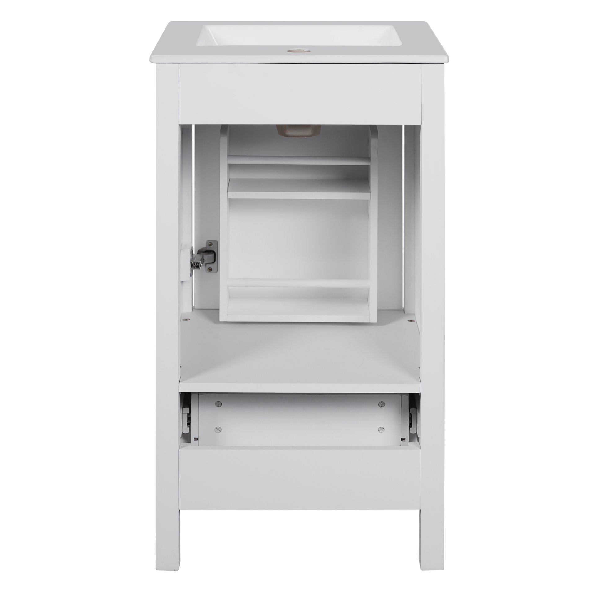18" Bathroom Vanity With Sink, Soft Close Drawers, Door Organizer, Divider Drawer, Adjustable Foot Pads - White - Image 15