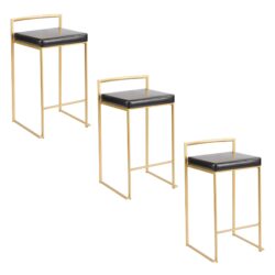 Fuji - Contemporary Counter Stool (Set of 3) - Black / Gold