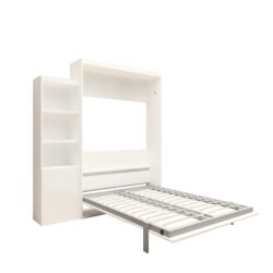 Queen Size Morden Deisgn Big Size Vertical Murphy Bed With Table And Shelf For Bedroom Or Guestroom Wall Bed Space Saving Hidden Bed With New Style Gas Struts - White