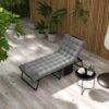 Outsunny - Outdoor Chaise, Adjustable Folding Chaise Lounge With 4-Position Backrest, Magazine Pocket, Removable Head Pillow, Sun Bathing Lounger Chair For Patio, Beach - Gray - Image 2