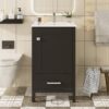 20" Bathroom Vanity With Sink, Soft Close Drawers, Door Organizer, Divider Drawer, Adjustable Foot Pads - Black - Image 5