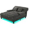 Chaise Bed Lounge Sofa Chair With Adjustable Backrest And LED Light Strip - Gray - Image 12