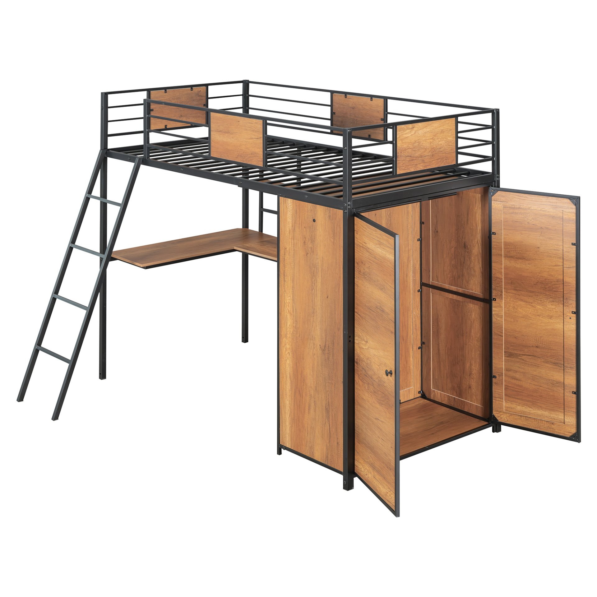 Twin Size Loft Bed With L Shape Desk And Wardrobe - Black - Image 10