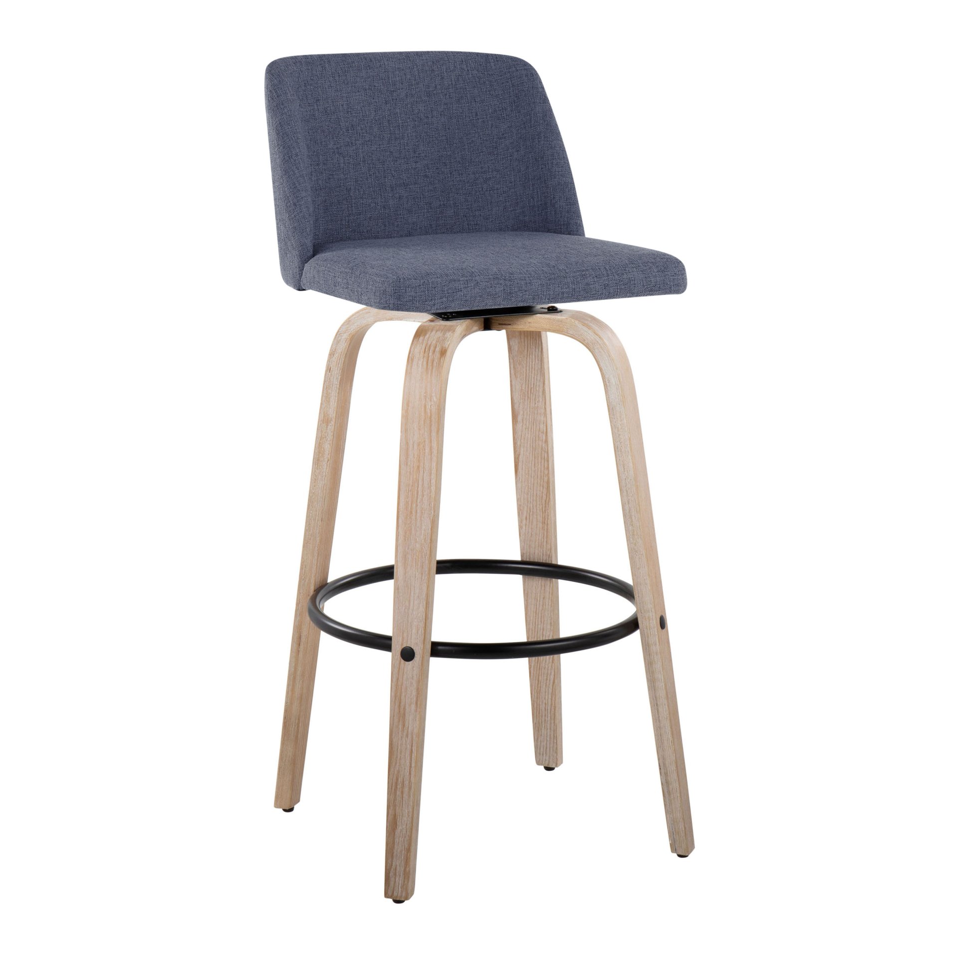 Toriano - Contemporary Fixed Height BarStool With Round Footrest (Set of 2) - White Washed / Blue - Image 2