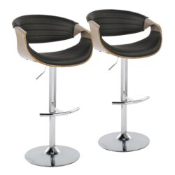 Symphony - Mid-Century Modern Adjustable Barstool With Swivel With Rounded T Footrest (Set of 2) - Chrome / Light Gray / Black
