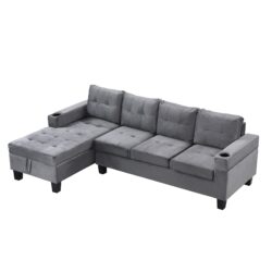 Modern Sectional Sofa Set With L Shape Chaise Lounge, Cup Holder, And Storage - Gray