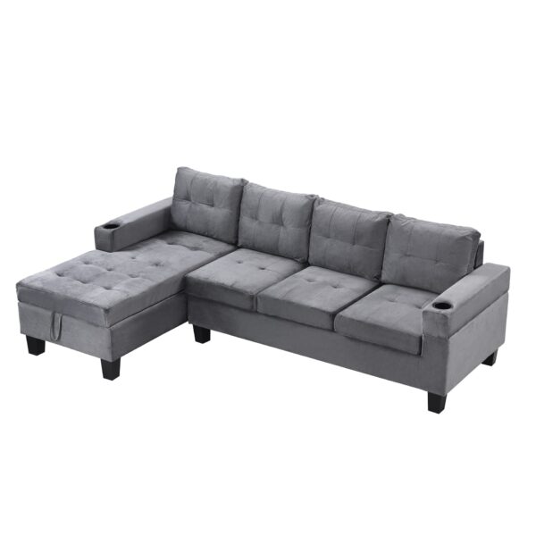 Modern Sectional Sofa Set With L Shape Chaise Lounge, Cup Holder, And Storage - Gray