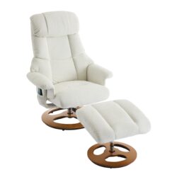 Recliner Chair With Ottoman Modern 360° Swivel Lounge Chair With Footstool 5 Point Vibration Massage Seat Heating & 140° Adjustable Backrest - White