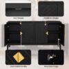 4 Door Sideboard Storage Cabinet For Living Room And Dining Room, 2 Large Cabinets With Gold Handles And Adjustable Shelf - Black - Image 3