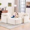 Ly 029B Convertible Chaise Sectional Sofa Full Compression Sponge Modular Couch Cloud 3 Seater Wood Grain Chenille 2 Pillows - Antique White - Image 7