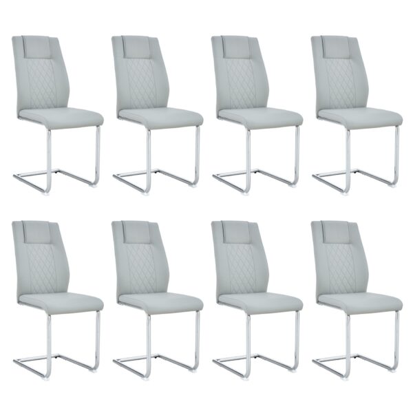 Modern Dining Chairs With Padded Seat And Metal Legs Design (Set of 8) - Light Gray