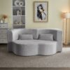 Floor Sofa With 2 Pillows, Convertible Plush Corduroy Foam Filled Sleeper Sofa Bed - Light Gray - Image 6