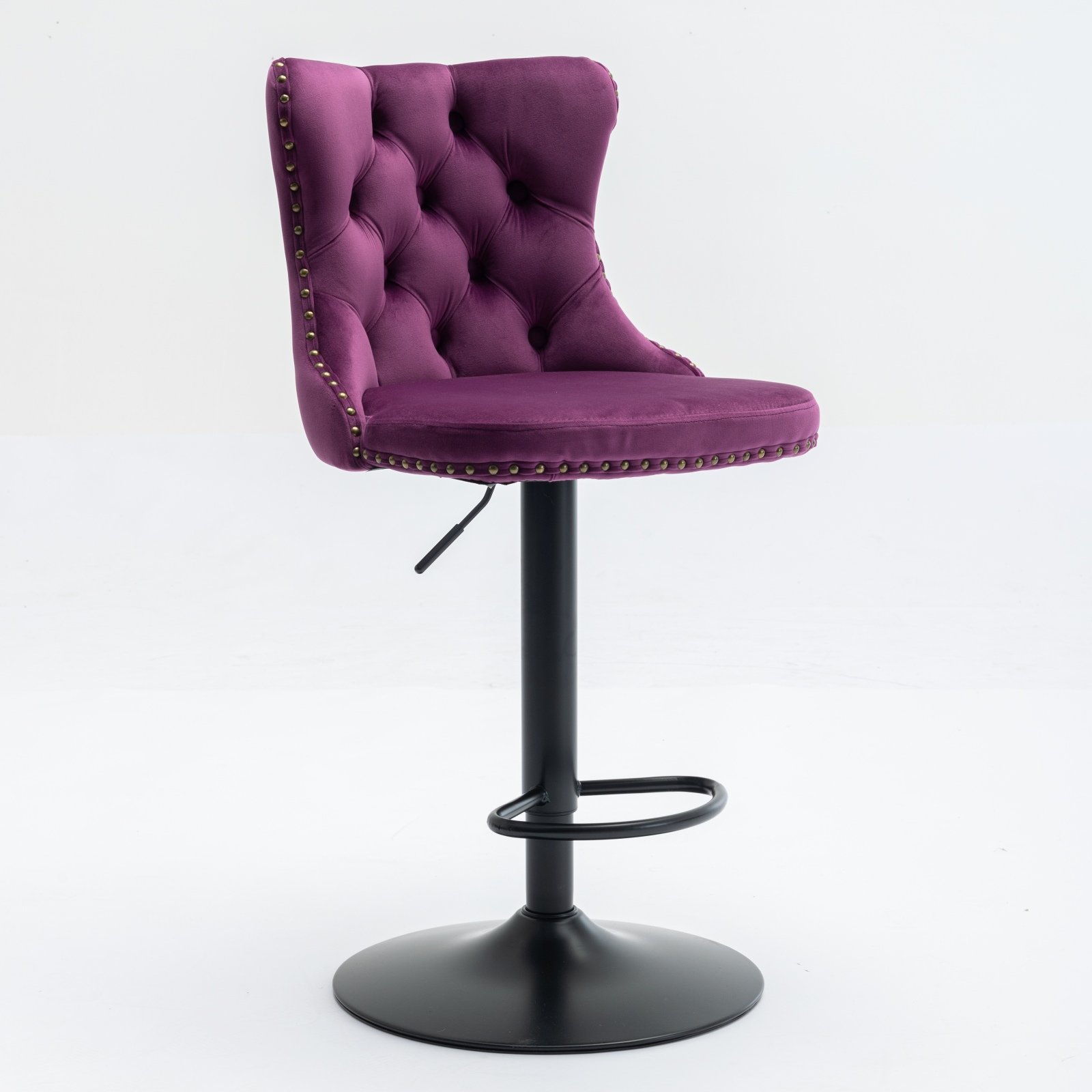 Swivel Velvet Barstools Adjusatble Seat Height, Modern Upholstered Bar Stools With Backs Comfortable Tufted For Home Pub And Kitchen Island (Set of 2) - Purple - Image 5