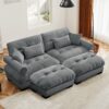 Modern Over Size Velvet 2 Seater Sofa With Ottoman And Round Bolster Armrests - Gray - Image 8
