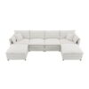Chenille Modular Sectional Sofa, U Shaped Cloud Couch Set With Double Cushions, 6 Seat Sleeper Sofa Bed With Ottomans, Oversized Indoor Furniture - Cream - Image 2