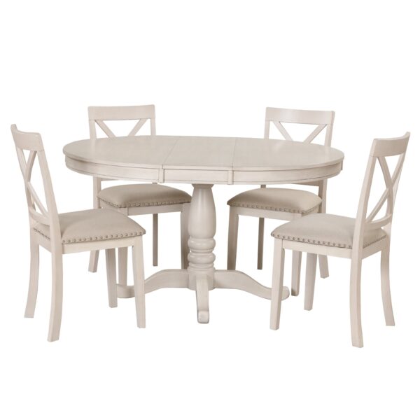 Modern Dining Table Set For 4, Round Table And 4 Kitchen Room Chairs, 5 Piece Kitchen Table Set For Dining Room, Dinette, Breakfast Nook - Antique White