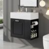 Modern Wall Mounted Bathroom Vanity With Sink, Soft Close Drawer, Adjustable Shelf, Toilet Paper Holder - Black - Image 5