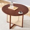 Retro Round Table With Imitation Rattan Rubber Wood - Walnut - Image 2