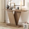 Console Table With V Shape Base / Natural Wood Veneer, Sculptural Entryway Accent - Brown - Image 4