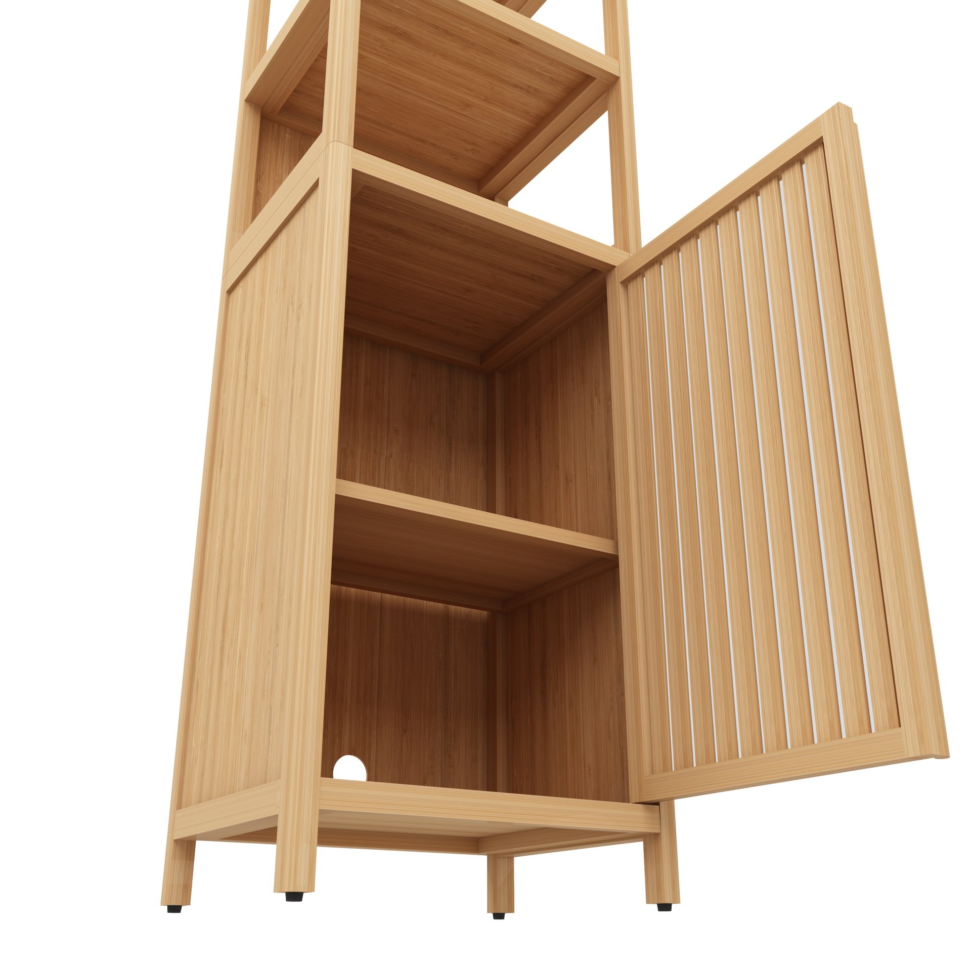 Bamboo Storage Tall Slim Cabinet With Shutter Door And 3 Tier Shelves For Living Room, Kitchen, Bathroom - Natural / Natural Multi / Natural Wood - Image 8