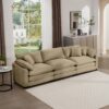 Mid Century Modern Sectional Sofa 3 Seater With Arm And Throw Pillows - Tan - Image 5