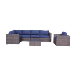 7 Piece Rattan Patio Sectional With Cushions - Brown