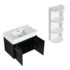 Modern Wall Mounted Bathroom Vanity With Thick Edged Resin Sink And Storage Rack Plywood - Black Chestnut - Image 14