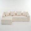 Compression Sofa: Combining Chaise Longue With 3 Seater, Corduroy Fabric, Full Sponge Compression Sofa, Combined Sofa With 4 Pillows For Living / Home Furniture / Apartment - White - Image 19