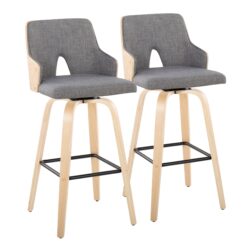 Stella - Contemporary Fixed Height Barstool With Swivel Square Footrest (Set of 2) - Natural / Light Gray