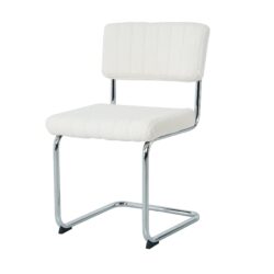 Modern Simple Light Luxury Dining Chair Set With Metal Legs, Teddy Fabric, Bow Design (Set of 4) - White
