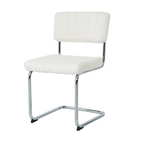 Modern Simple Light Luxury Dining Chair Set With Metal Legs, Teddy Fabric, Bow Design (Set of 4) - White