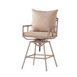 Industrial Outdoor Patio Plumber'S Iron Frame Swivel Barstool With Cushions, Height Adjustable, Brass - Antique Brass