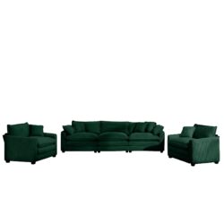 Sophisticated Corduroy Sofa Set With Soft Cushions For Living Rooms And Home Theaters - Green