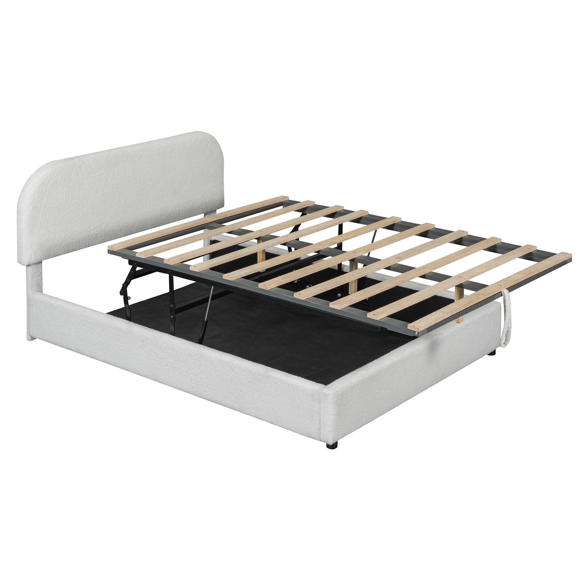 Full Size Upholstered Platform Bed With Hydraulic Storage System - White - Image 9
