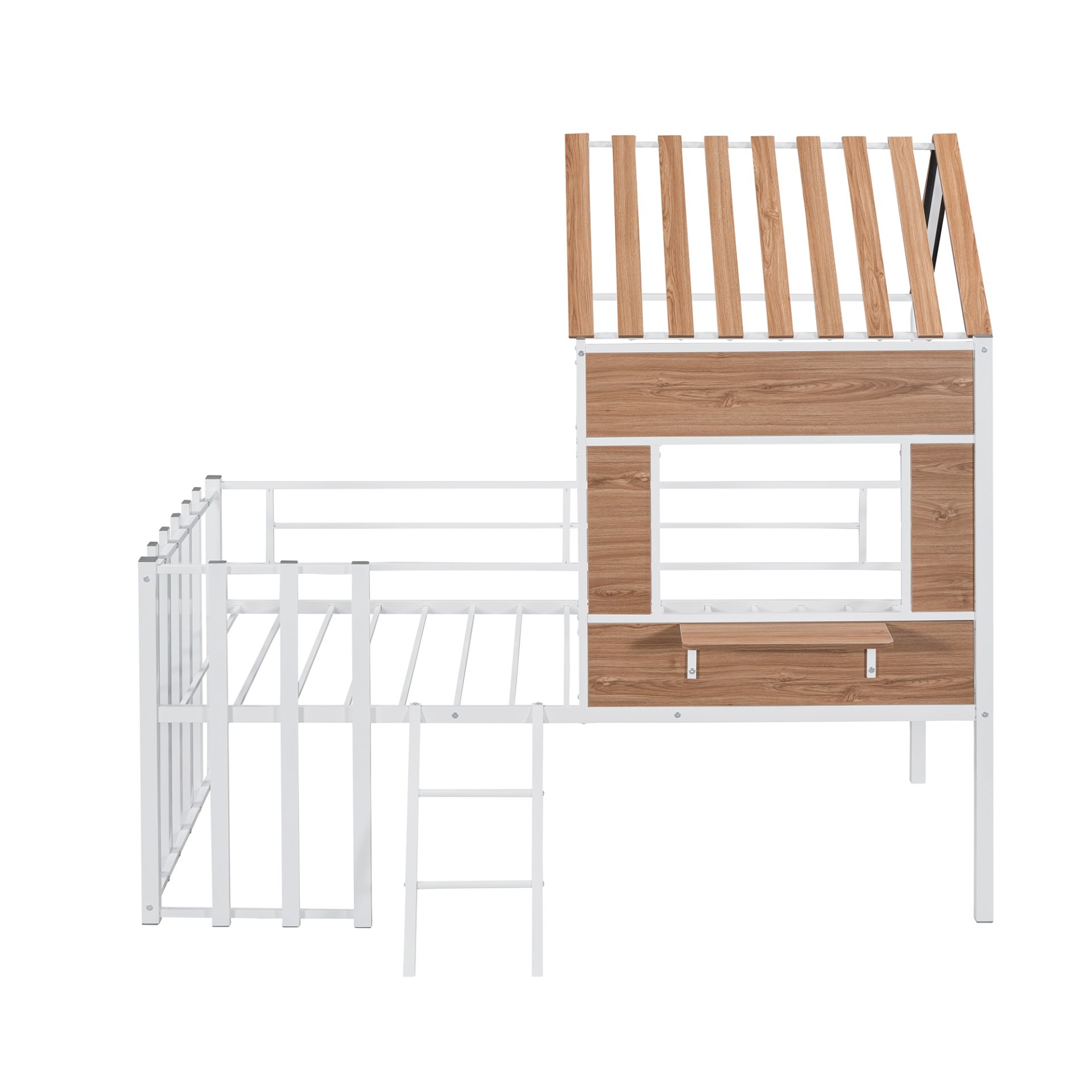 Twin Size Loft Bed With Roof, Window, Guardrail, Ladder - White - Image 14