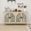 Hollowed Out Cabinet With 4 Doors, Suitable For Bedroom - Natural - Image 2
