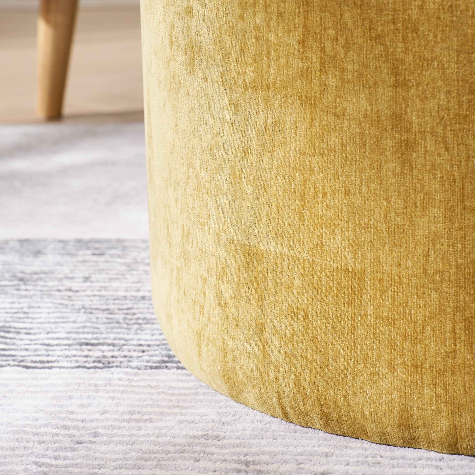 Classic Chenille Storage Ottoman Set With Drum Shaped Stool And Panel - Dark Yellow - Image 9