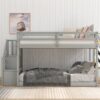 Twin Over Twin Floor Bunk Bed, Ladder With Storage - Gray - Image 5